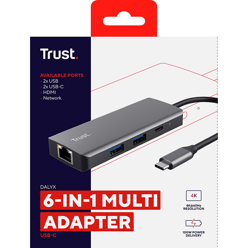 Покупка Док-станция TRUST Dalyx 6-in-1 USB-C Multi-port Dock Aluminium (24968)