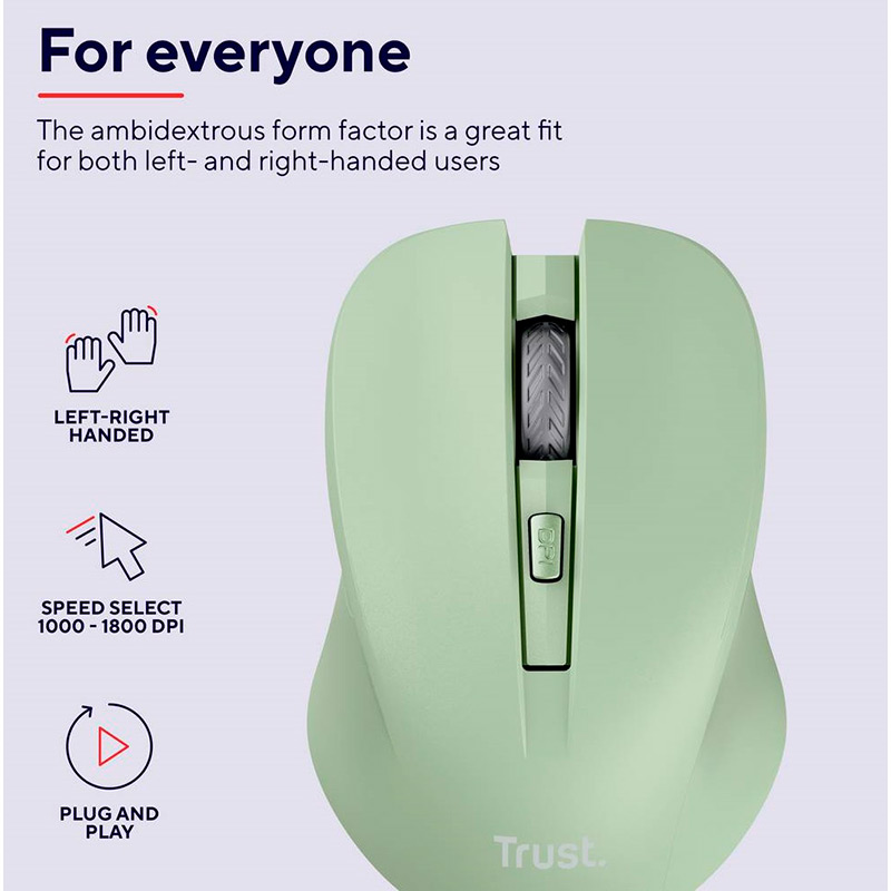 Покупка Мышь TRUST Mydo Silent Wireless Green (25042)