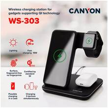 Беспроводное зарядное устройство CANYON WS-303 3 в 1 QI Dark Grey (CNS-WCS303DG)
