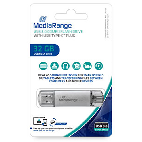 Флеш-драйв MEDIARANGE 32GB USB 3.0 combo, USB Type-C plug (MR936) Флеш-драйв MEDIARANGE 32GB USB 3.0 combo, USB Type-C plug (MR936)
