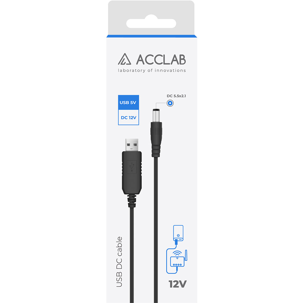 Кабель ACCLAB для роутеров USB to DC 5.5 х 2.1 мм 12V 1A Black  (1283126565120) ᐉ Купить по низкой цене в Украине • Киев, Львов, Харьков,  Днепр, Одесса, Запорожье, Ужгород – фото, отзывы, характеристики в Фокстрот