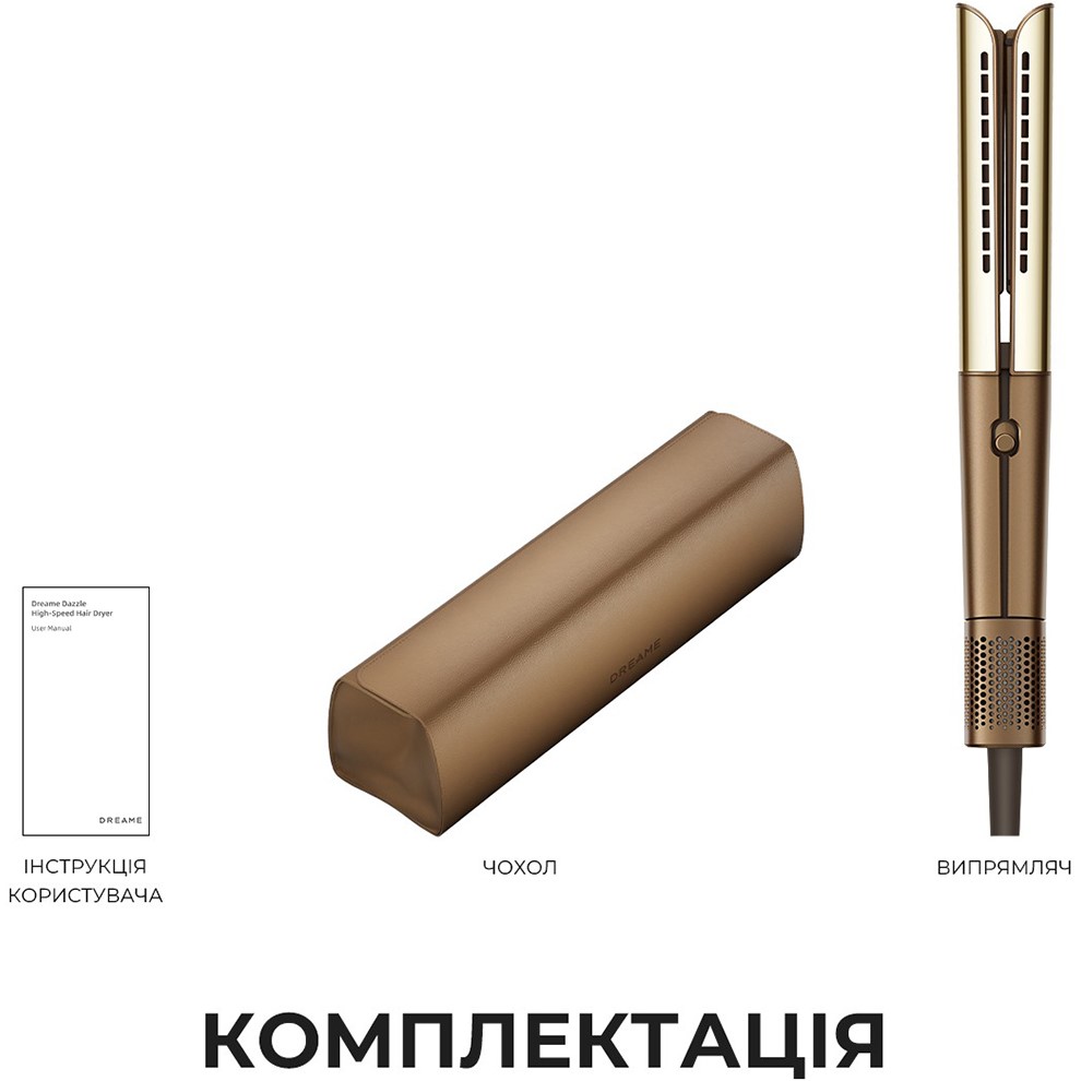 Фен-выпрямитель DREAME Aero Straight Gold AMA10A Дополнительно автоматическая регулировка потока воздуха; возможность использования на влажных волосах; скорость воздушного потока 50 м/с