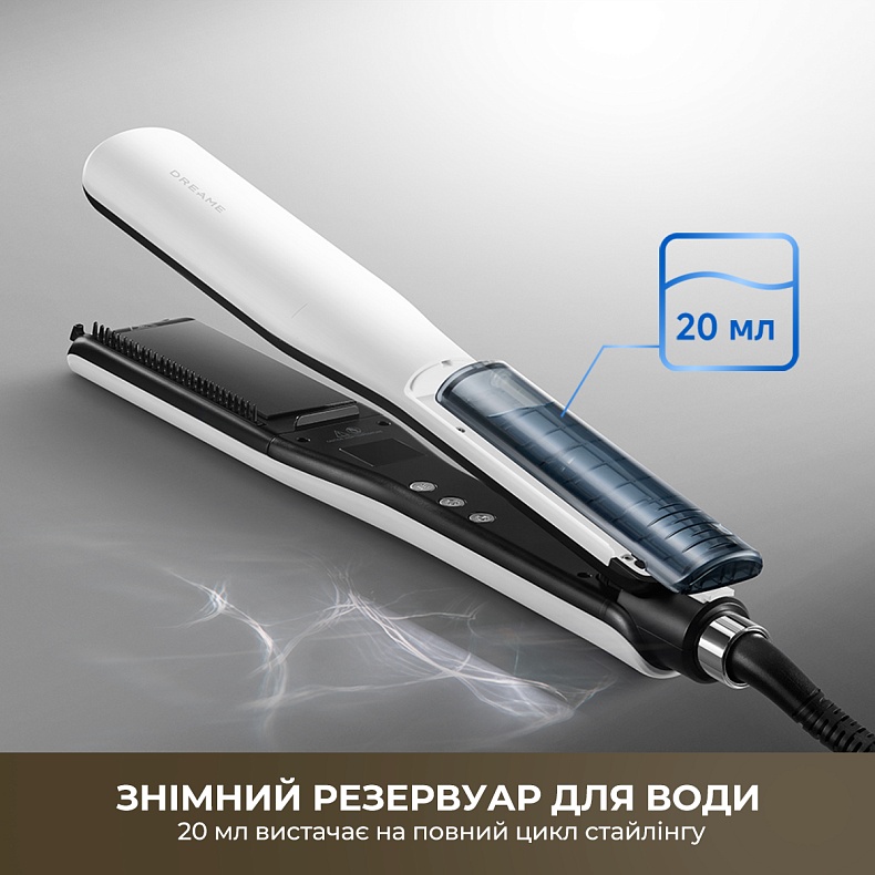 Выпрямитель DREAME AuraSteam Straight White AA01A Дополнительно Время автоматического отключения: 30 мин; Диапазон температур,℃: 140, 160, 180, 200, 220; Съемный резервуар для воды на 20 мл