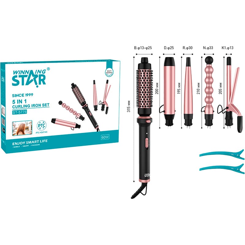 Мультистайлер WINNINGSTAR ST-5776 Black Додатково LED-індикація; 2 затискачі для волосся; Мідний мережевий кабель