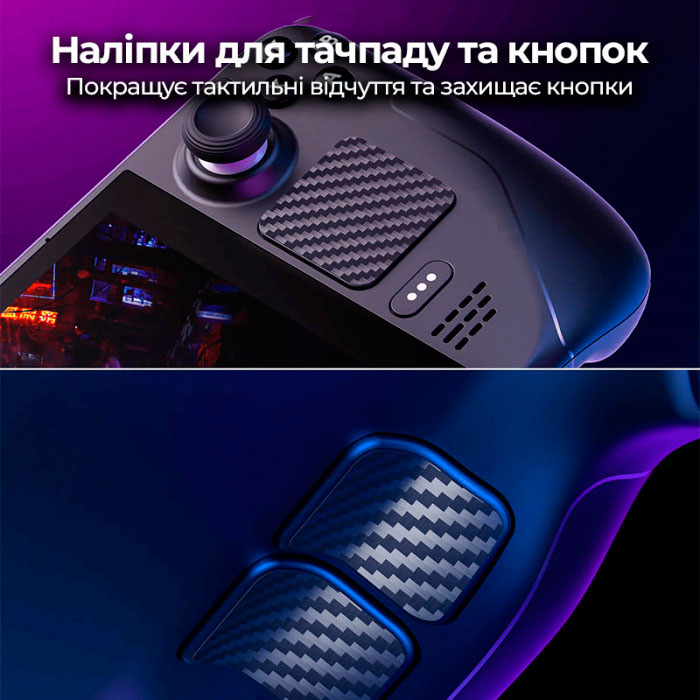 Комплект защитных накладок JSAUX для Steam Deck GP0002EVA (Berserk) Дополнительно 2 шт наклейки на корпус, 1 шт наклейка для рукояток, 1 шт набір накладок на стіки, 1 шт наклейки на сенсорні панелі та задні кнопки