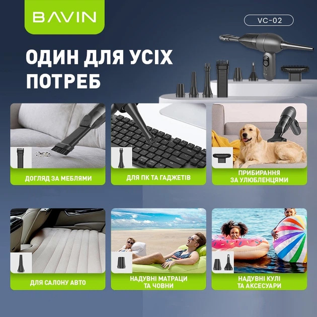 Пылесос автомобильный BAVIN VC-02 White (Z-VC02 WH) Тип ручной