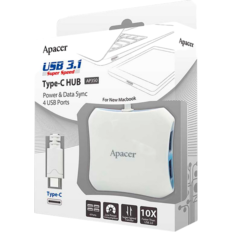 USB-хаб APACER AP350 4-in-1 White (APAP350W-1) Тип питания пассивный