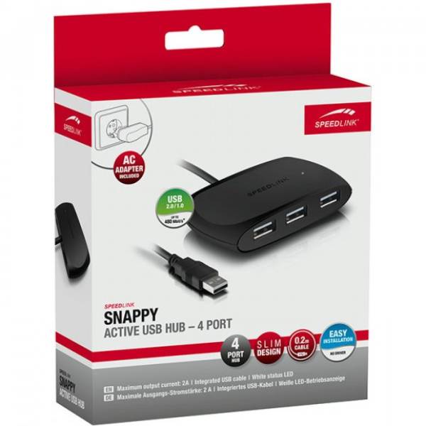 USB-хаб SPEEDLINK SNAPPY 4-Port USB 2.0 Black (SL-140010-BK) Тип питания активный