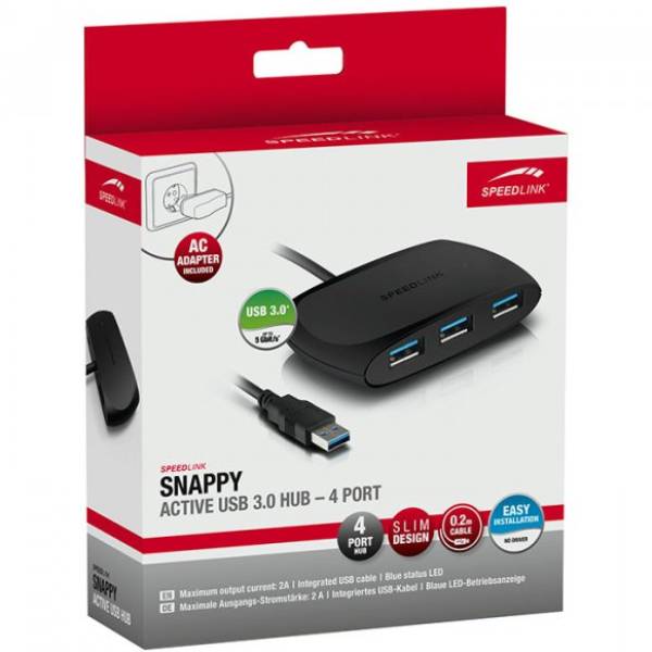 USB-хаб SPEEDLINK SNAPPY 4-Port USB 3.0 Black (SL-140103-BK) Интерфейс подключения USB Type-A