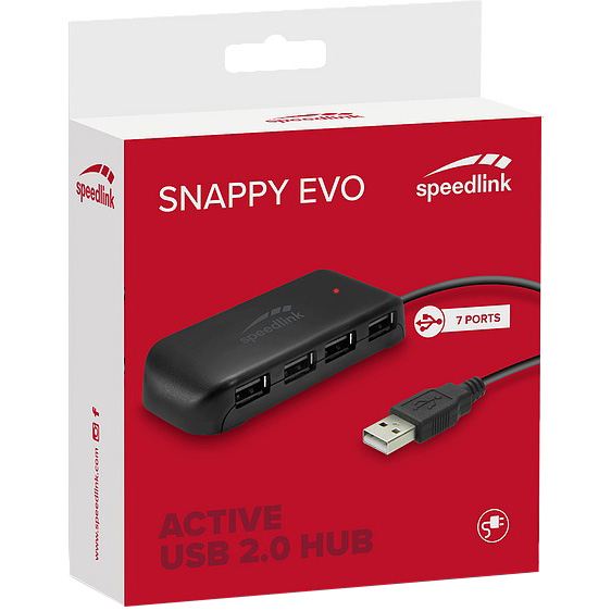 USB-хаб SPEEDLINK SNAPPY EVO USB Hub 7-Port USB 2.0 Active Black (SL-140005-BK) Інтерфейс підключення USB Type-A