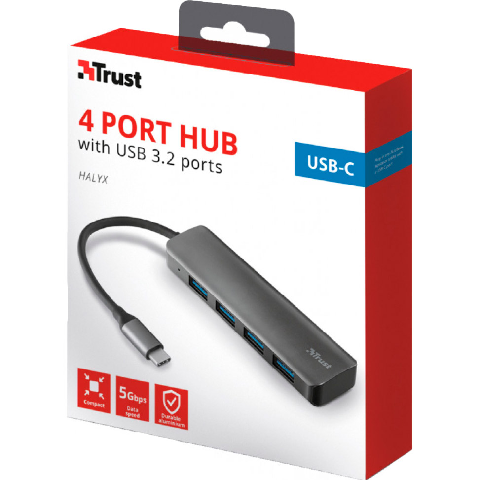 USB-хаб TRUST Halyx USB-C 4-Port USB3.2 (23328) Количество разъемов USB Type-A 4