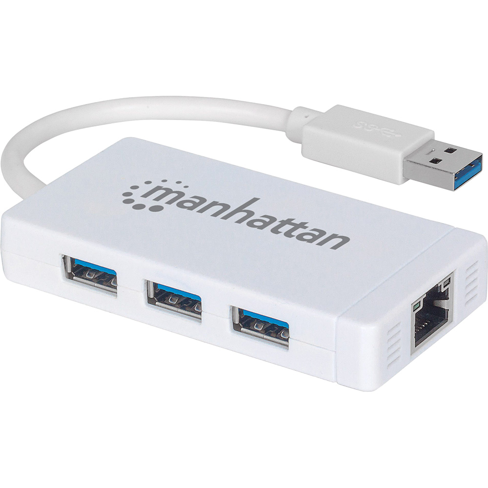 

USB-хаб INTRACOM USB Hub Manhattan 3-port USB 3.0 + RJ45 White (507578), USB Hub Manhattan 3-port USB3.0 + RJ45, білий