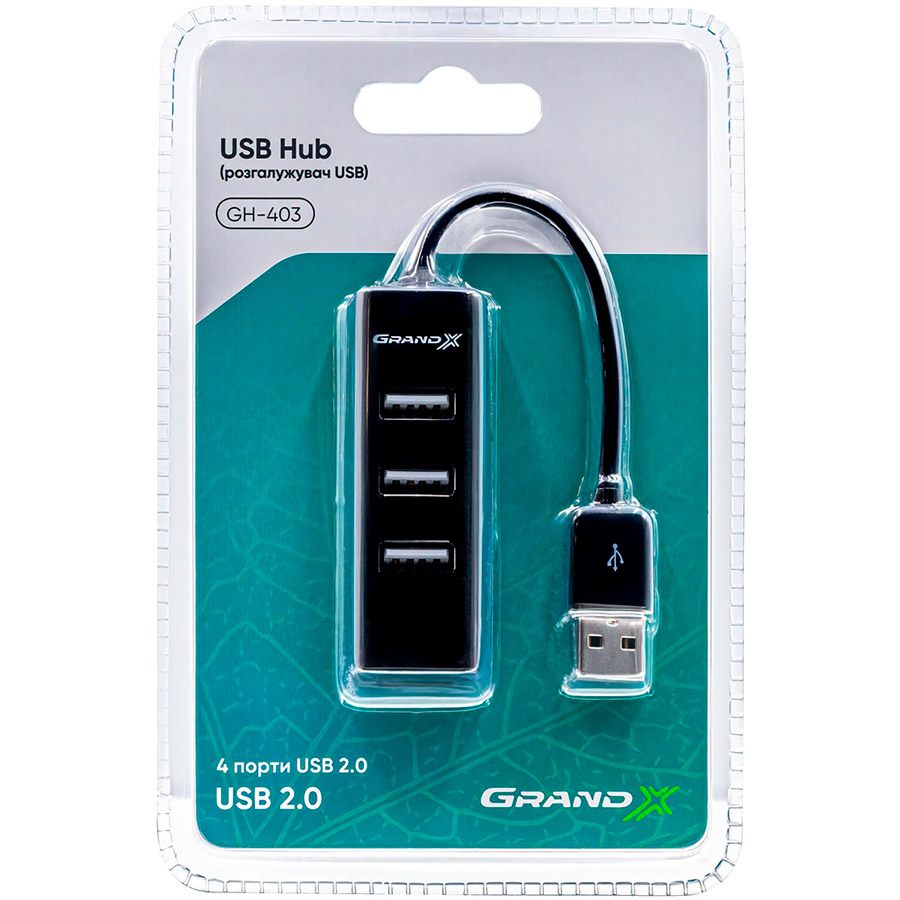 USB-хаб GRAND-X Travel 4 порта USB 2.0 (GH-403) Тип питания пассивный