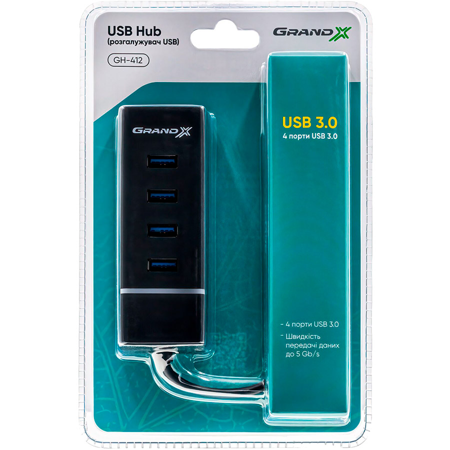 USB-хаб GRAND-X Travel 4 порта USB 3.0 (GH-412) Тип питания пассивный