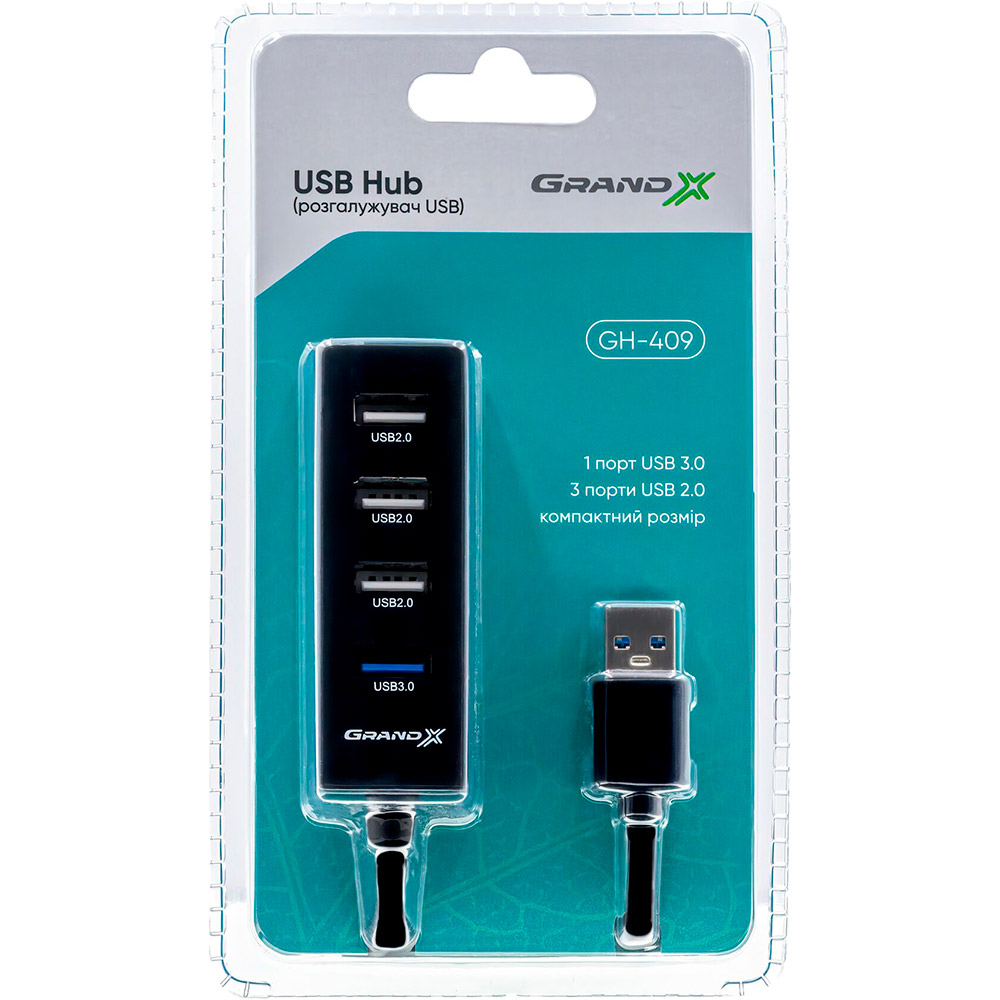 USB-хаб GRAND-X Travel 1 USB 3.0 + 3 USB2.0 (GH-409) Тип питания пассивный