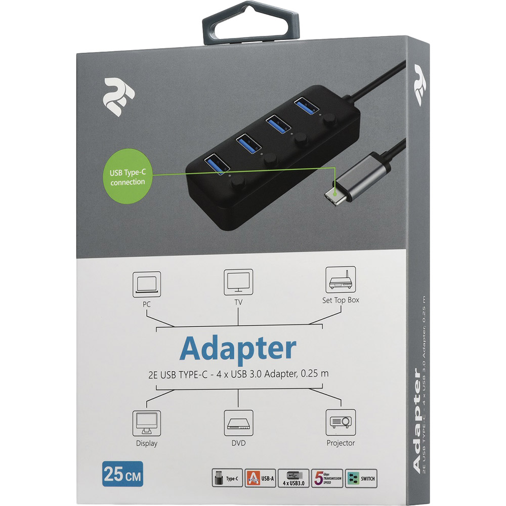 USB-хаб 2E Type-C to 4 x USB 3.0 Black (2E-W1406) Тип USB-хаб