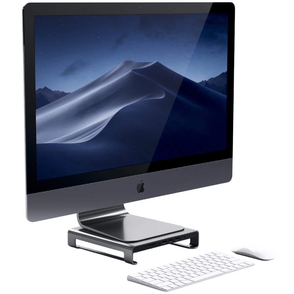 Внешний вид Док-станция SATECHI Aluminum Monitor Stand Hub for iMac Space Gray (ST-AMSHM)