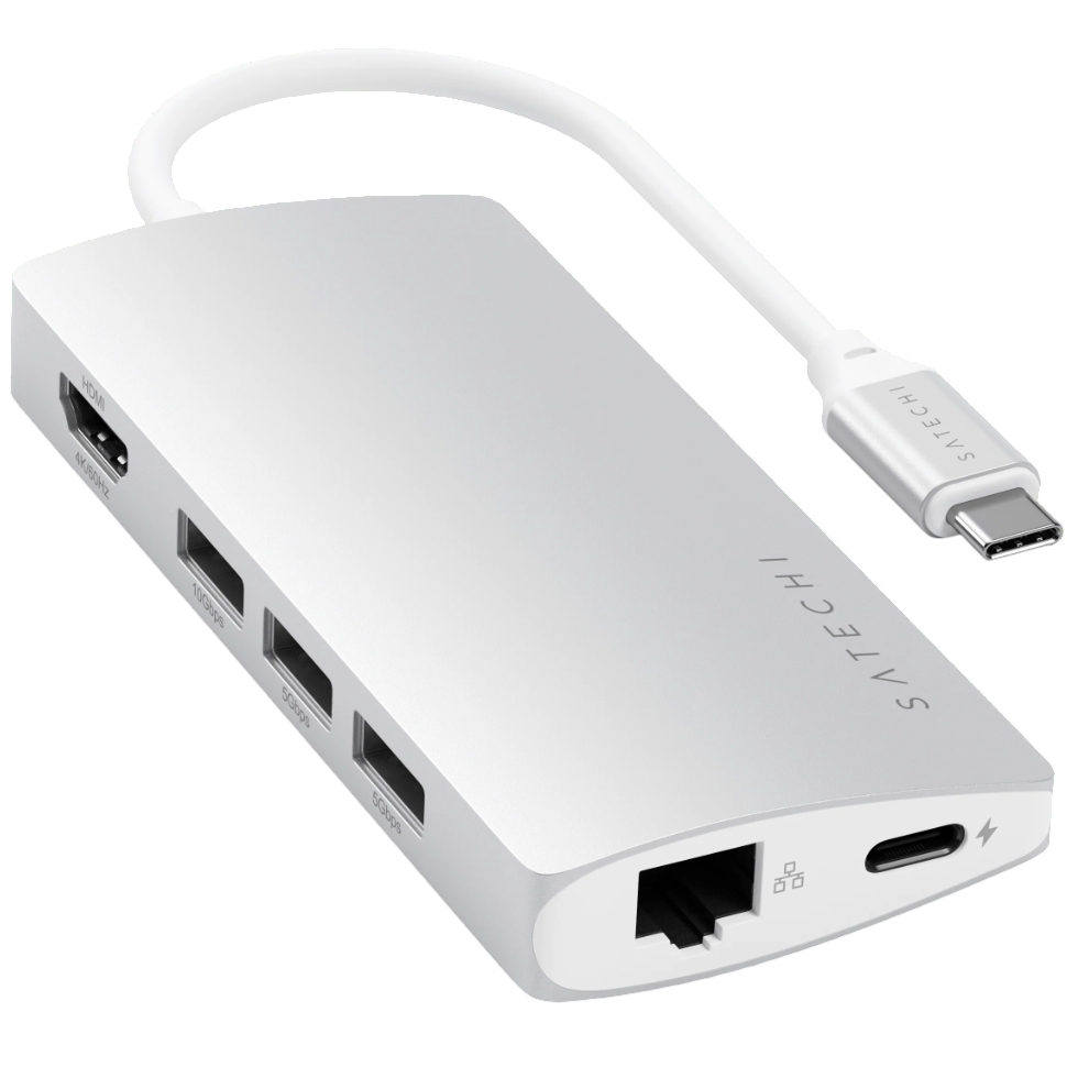 Док-станція Satechi Type-C Multi-Port Adapter 4K with Ethernet V2 Silver (ST-TCMA2S)