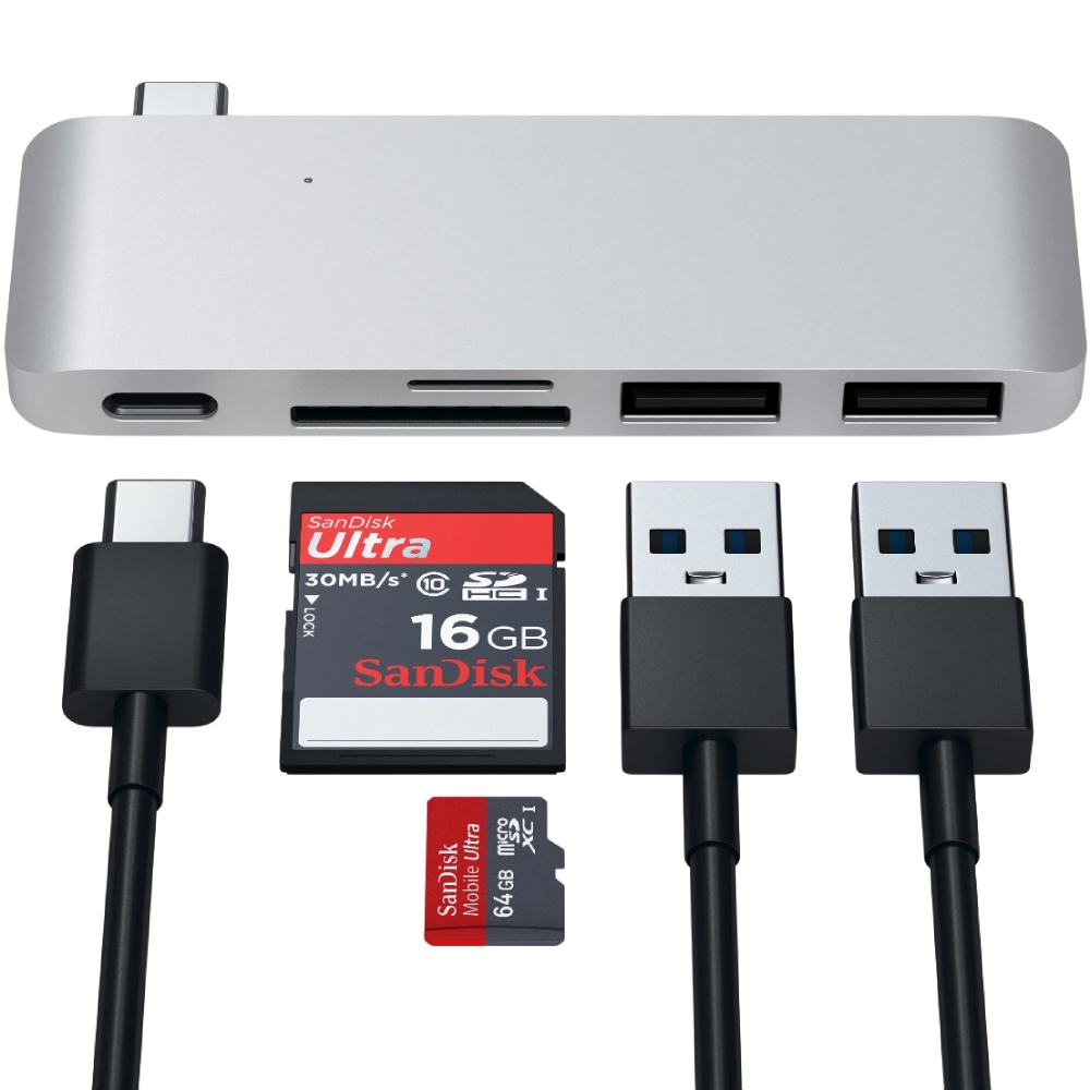 USB-хаб Satechi Type-C USB 3.0 Passthrough Hub Silver (ST-TCUPS) Дополнительные разъемы SD card