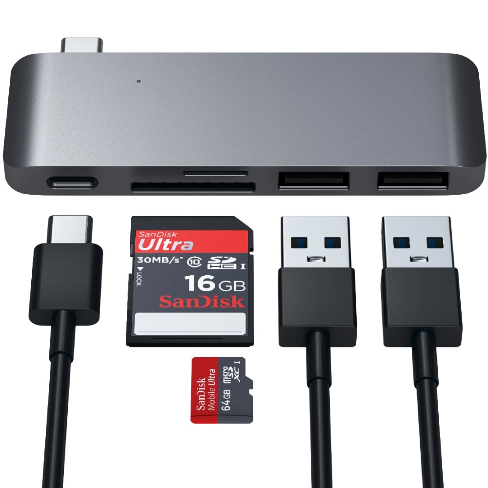 Док-станция Satechi Type-C Pass-Through USB Hub Space Gray (ST-TCUPM) Дополнительные разъемы SD card