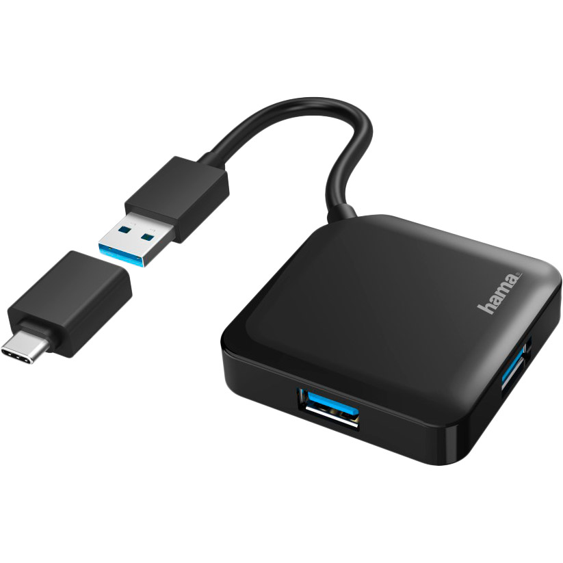 USB хаб HAMA 4 Ports USB 3.2 USB-C Adapter Black (00200116) Тип USB-хаб