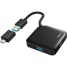 USB хаб HAMA 4 Ports USB 3.2 USB-C Adapter Black (00200116)