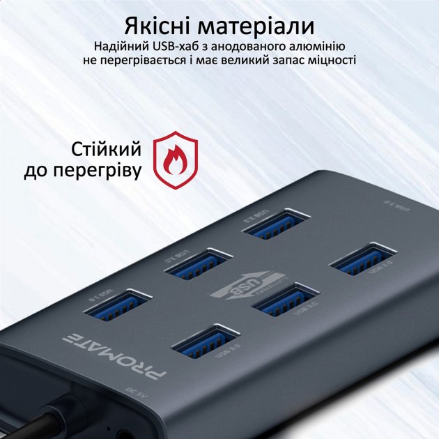 Зовнішній вигляд USB хаб PROMATE EzHub-7 7in1 Grey (ezhub-7.grey)