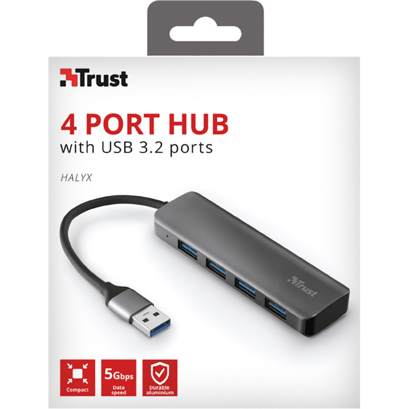 USB-хаб TRUST Halyx 4-Port USB-A 3.2 ALUMINIUM (23327) Інтерфейс підключення USB Type-A