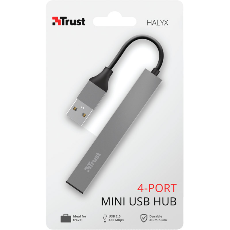 Зовнішній вигляд USB-хаб TRUST Halyx Aluminium 4-Port Mini USB Grey (23786)