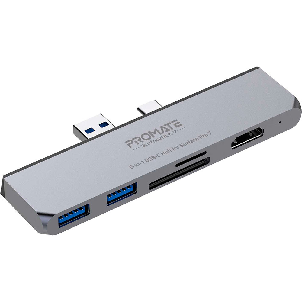 

USB-хаб Promate 6-в-1 SurfaceHub-7 Grey (surfacehub-7.grey), surfacehub-7.grey