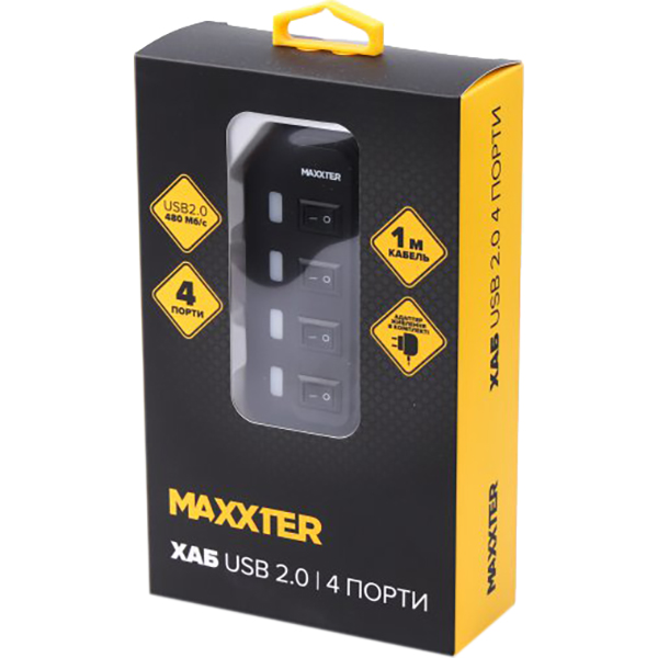 USB-хаб MAXXTER HU2A-4P-AC-02 Общее количество портов 4