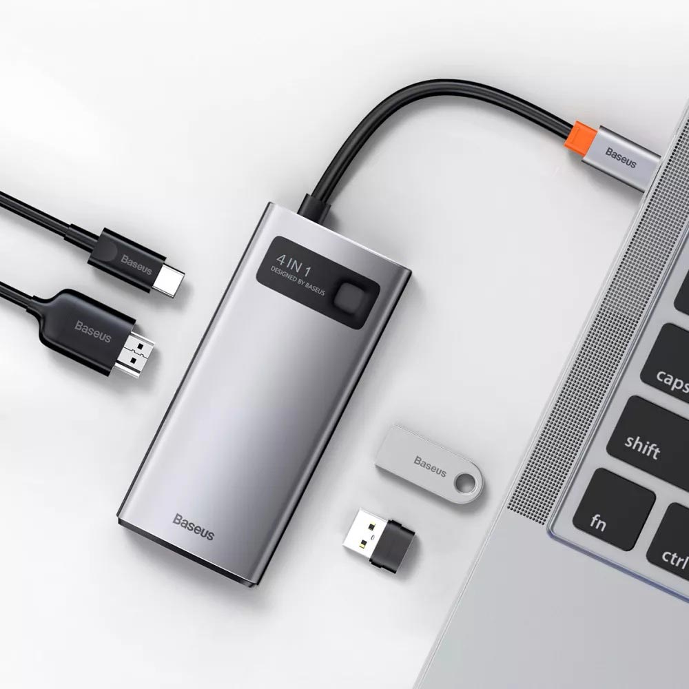Фото Док-станция  BASEUS Metal Gleam Series 4-in-1 Gray (2xUSB3.0+4KHD+Type-C) (32013)