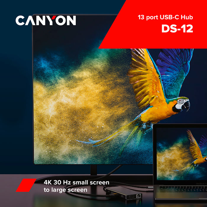 Док-станція CANYON 13 в 1 USB-C Dark Gray (CNS-TDS12) Тип живлення пасивний