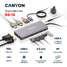 Док-станція CANYON 13 в 1 USB-C Dark Gray (CNS-TDS12)