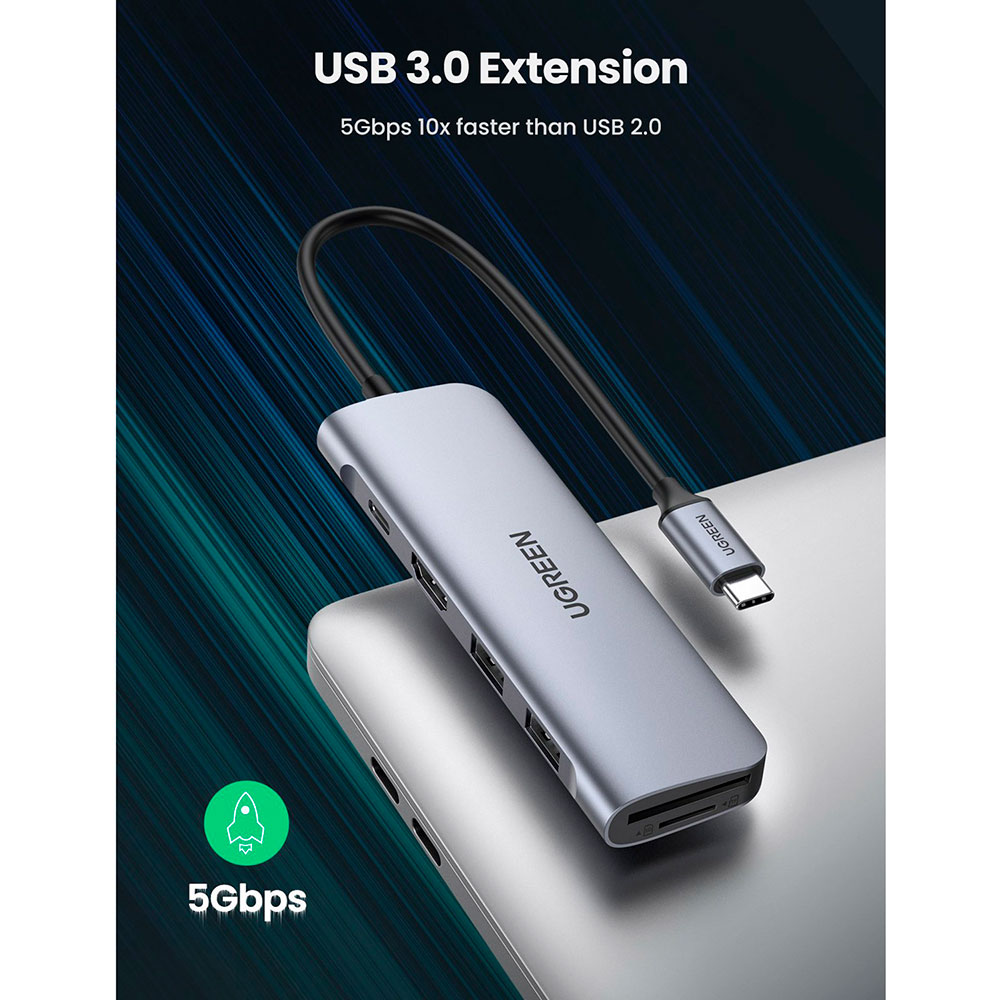 Док-станция UGREEN CM195 Grey (70411) Интерфейс подключения USB Type-C