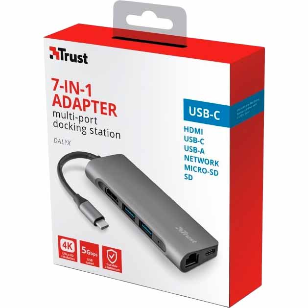 Док-станция TRUST DALYX 7 в 1 USB-C ALUMINIUM (23775) Дополнительные разъемы LAN (RJ-45)