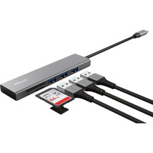 Док-станція TRUST HALYX FAST 3USB+CARD READER USB-C ALUMINIUM (24191)