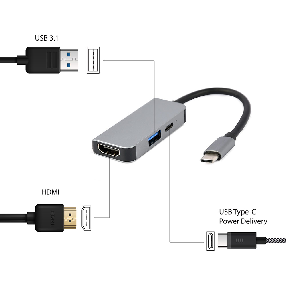 Док-станція CABLEXPERT USB-C 3-в-1 USB/HDMI/PD (A-CM-COMBO3-02) Тип живлення пасивний
