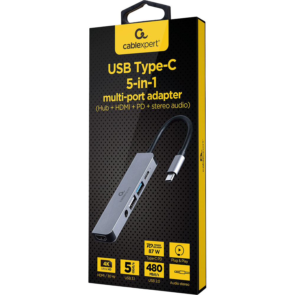 Док-станція CABLEXPERT USB-C 5-в-1 (A-CM-COMBO5-02) Тип док-станція