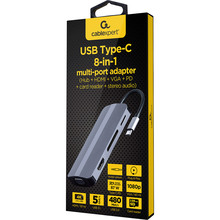 Док-станция CABLEXPERT USB-C 8-в-1 (A-CM-COMBO8-02)