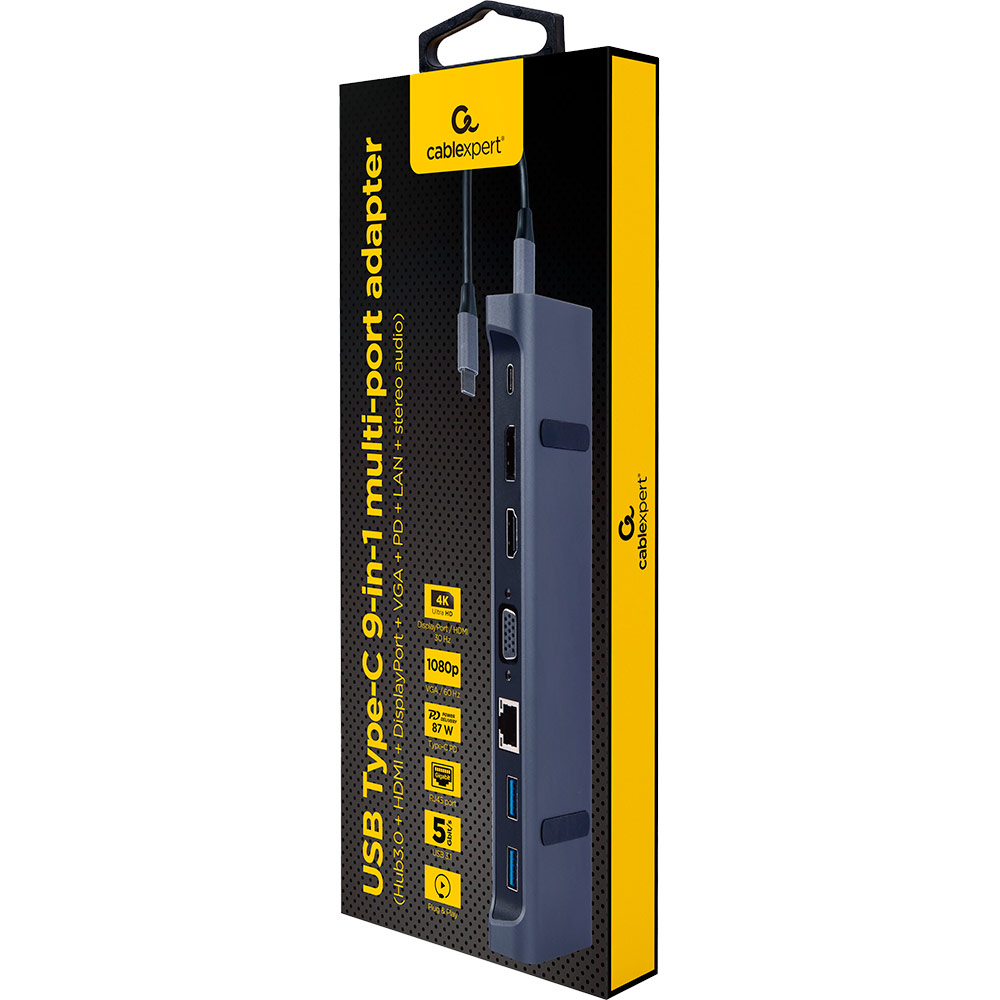 Фото Док-станция CABLEXPERT USB-C 9-в-1 (A-CM-COMBO9-02)