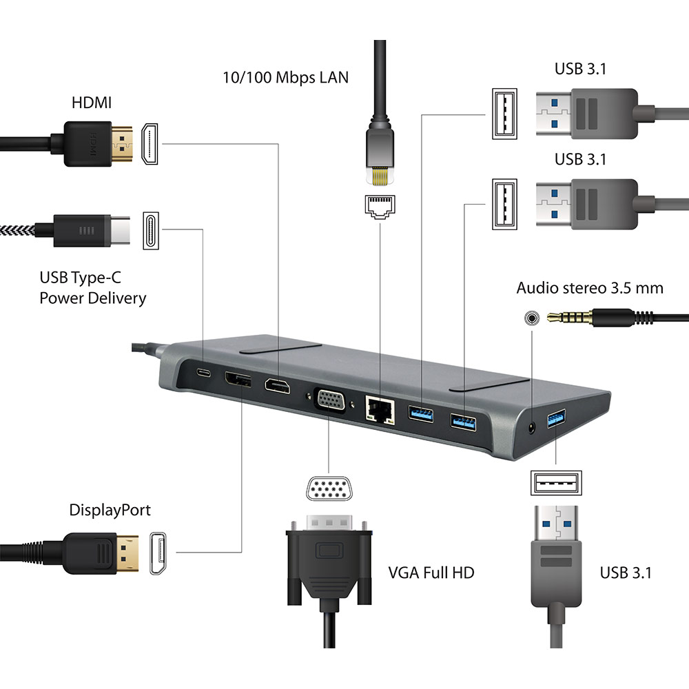 Внешний вид Док-станция CABLEXPERT USB-C 9-в-1 (A-CM-COMBO9-02)