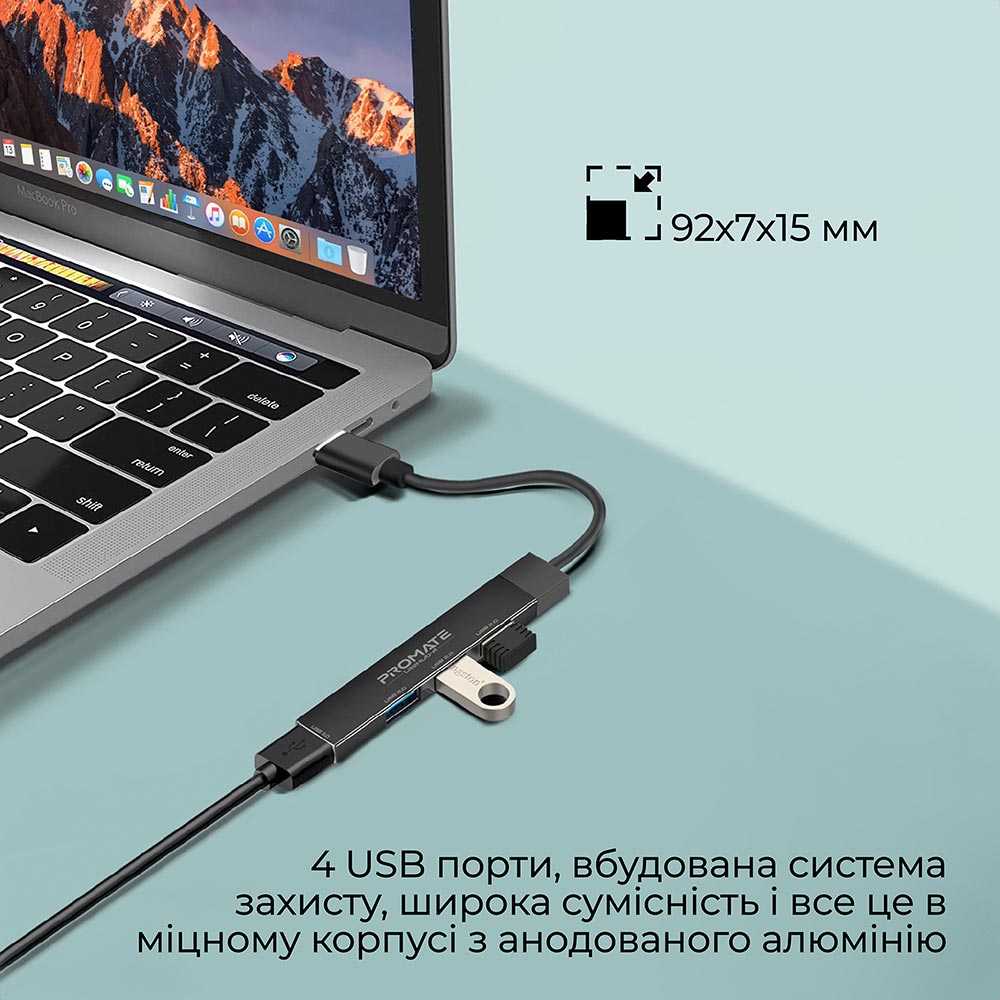 USB-хаб PROMATE Litehub-4 Black (litehub-4.black) Тип питания пассивный