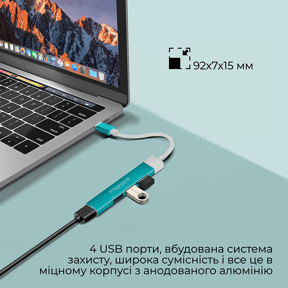 USB-хаб PROMATE Litehub-4 Blue (litehub-4.blue) Тип живлення пасивний