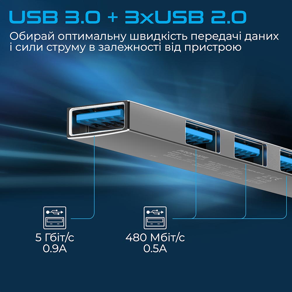 USB-хаб PROMATE Litehub-4 Grey (litehub-4.grey) Інтерфейс підключення USB Type-C