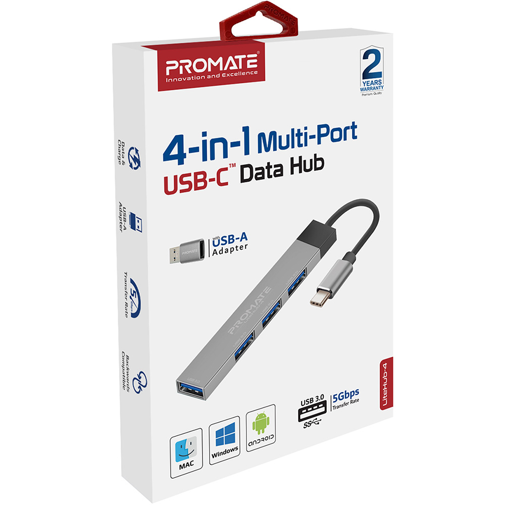 USB-хаб PROMATE Litehub-4 Grey (litehub-4.grey) Тип USB-хаб