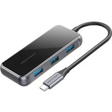 USB-хаб VENTION 5 в 1 Type-C-USB-PD 4USB 3.0 87W 4K 30Hz 0.15m Black (TFDHB)