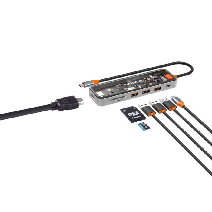 Зовнішній вигляд Док-станція CANYON DS-13 4k 7-в-1 USB-C Space Grey (CNS-TDS13)