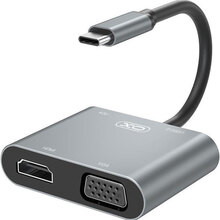 USB-хаб XO HUB001 4in1 HDMI/VGA/USB3.0/PD Silver (XO-HUB001SL)