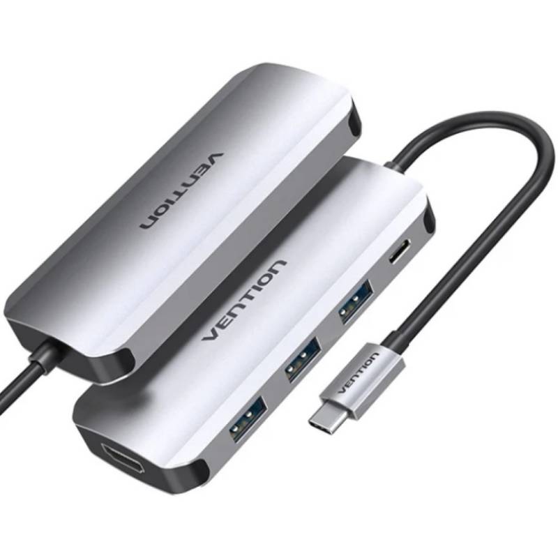 USB-хаб VENTION USB 3.1 Type-C - HDM/USB 3.0х3//PD 100W 5-in-1 Grey (THFHB)